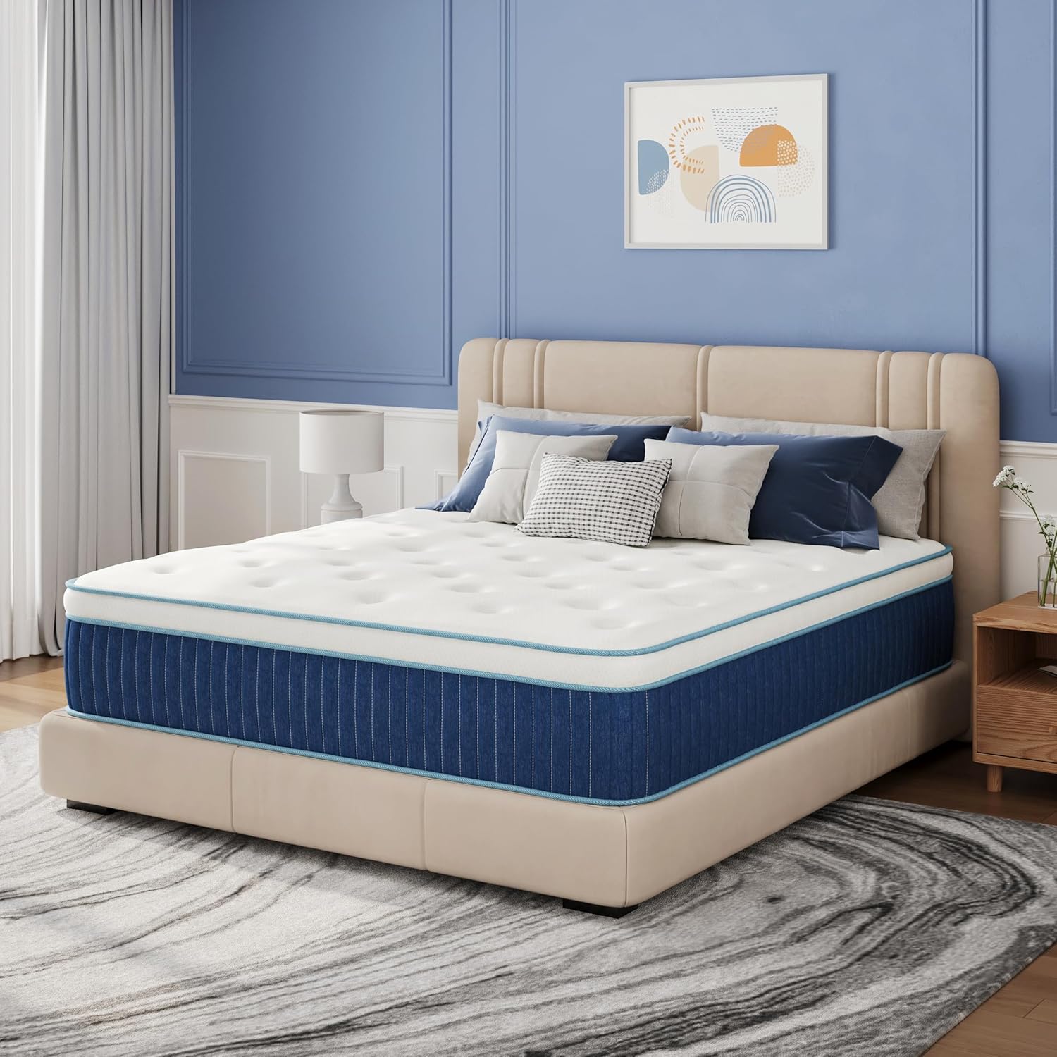 EGOHOME 12 Inch Hybrid Mattress, Queen Mattress in a Box, Fiberglass Free, Just Right Medium Feel, Enhanced Motion Isolation & Edge Support, CertiPUR-US Certified, 60"x80"