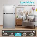 COSTWAY Compact Refrigerator, 3.2 Cu.Ft. Fridge Freezer Compartment with Reversible 2 Door, Adjustable Thermostat, Removable Glass Shelves, Mini Refrigerator for Bedroom Dorm Apartment, Silver