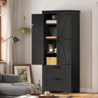 TEENFON 66.1" H Storage Cabinet, Farmhouse Kitchen Pantry Cabinet with 2 Drawers & Adjustable Shelf, Bathroom Cabinet, for Living Room, Kitchen, Bathroom, Black