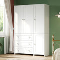 VOWNER Armoire Wardrobe Closet with Drawers and Mirror, 71" Clothing Storage Cabinet with Hanging Rod, 4 Doors Wooden Wardrobe Cabinet for Bedroom, Large Capacity Storage