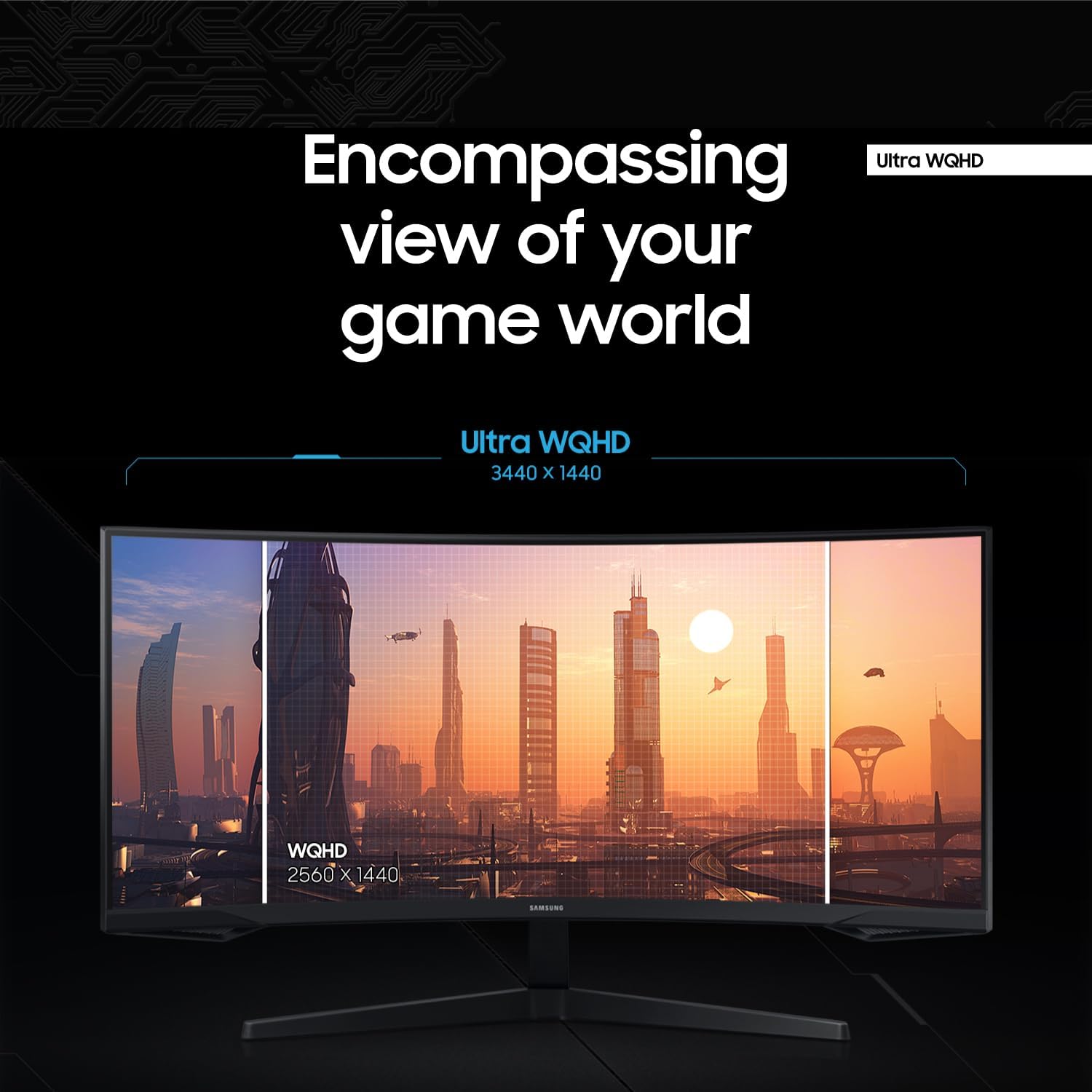 SAMSUNG 34' Odyssey G5 Ultra-Wide Gaming Monitor with 1000R Curved Screen  165Hz  1ms  FreeSync Premium  Large Display  Eye Comfort  Multiple Ports  WQHD  LC34G55TWWNXZA  Black