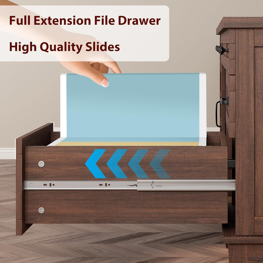 GarveeHome Executive Desk with File Drawers, Farmhouse Home Office Desk with Charging Station, 60 in Wooden Computer Desk with Cabinet Storage for Work Study Writing, Walunt Brown