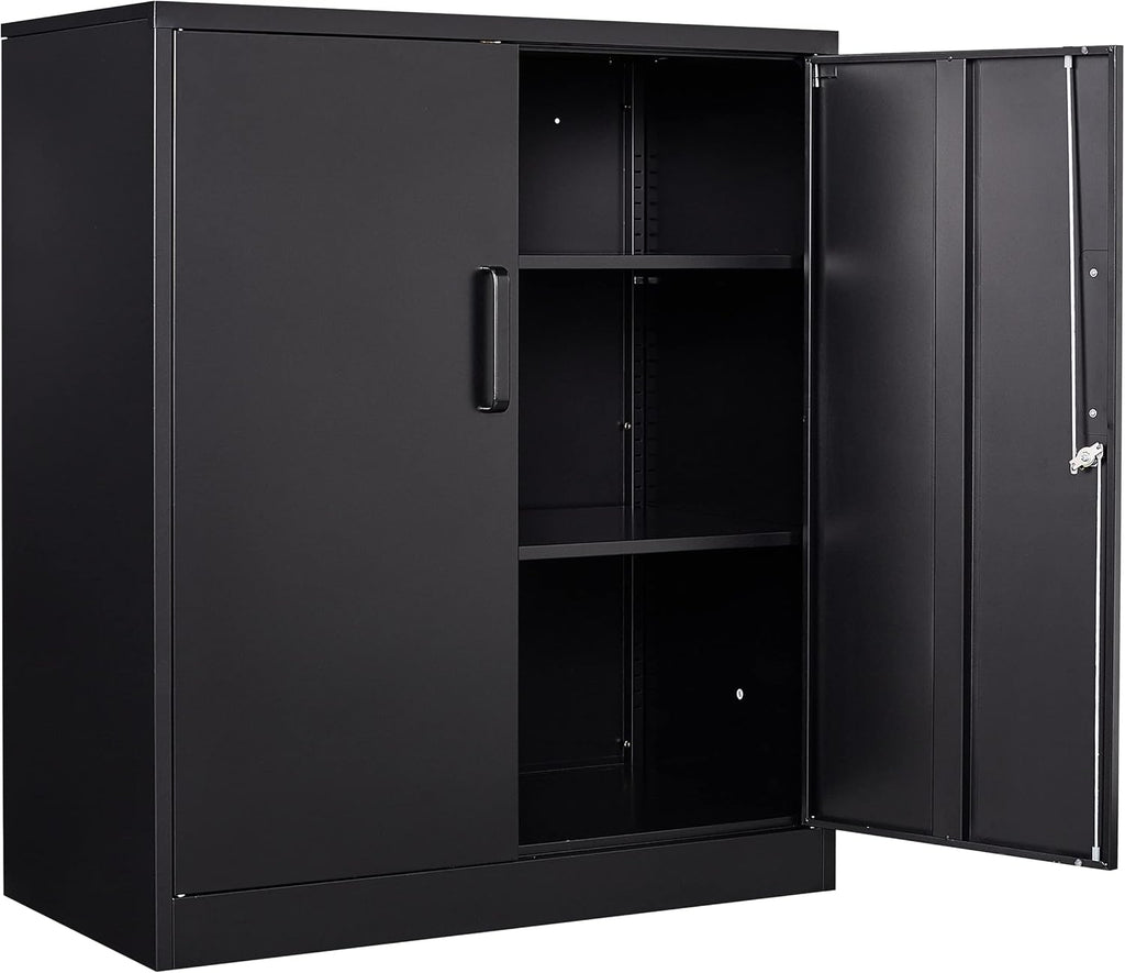 SISESOL Metal Storage Cabinet Locked Steel Cabinet with 2 Adjustable Shelves,Office Cabinet Locking Tool Cabinets,Kitchen Storage Cabinets Metal Locker Small Counter Height Storage Cupboard 36" H