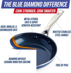 Blue Diamond 14 Piece Cookware Set, Diamond Infused PFAS & PFOA-Free Ceramic Nonstick Pots and Pans, Durable, Non Toxic, Metal Utensil Safe & Scratch Resistant, Dishwasher & Oven Safe, Blue
