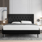Allewie Queen Size Upholstered Platform Bed Frame with Adjustable Headboard, Button Tufted, Wood Slat Support, Easy Assembly, Black