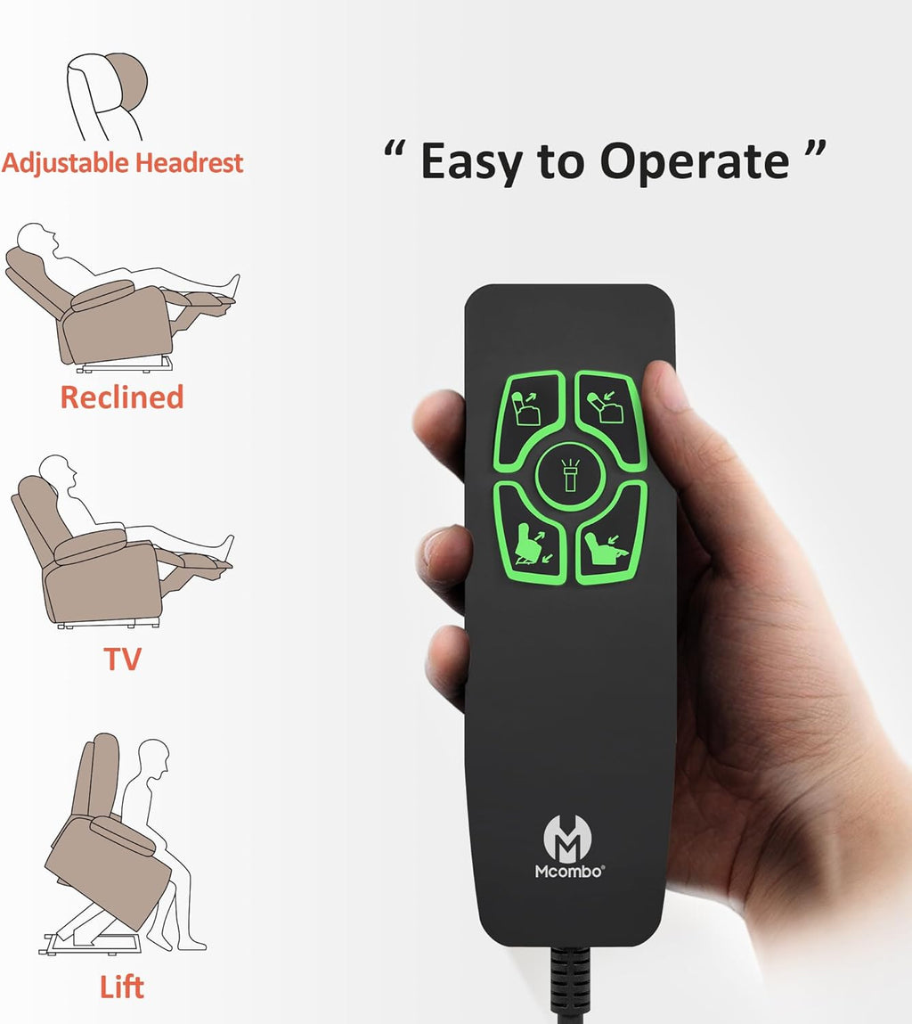 MCombo Power Lift Recliner Chair with Massage and Dual Heating, Adjustable Headrest, Extended Footrest for Elderly People, Fabric R7605 (Dark Grey)