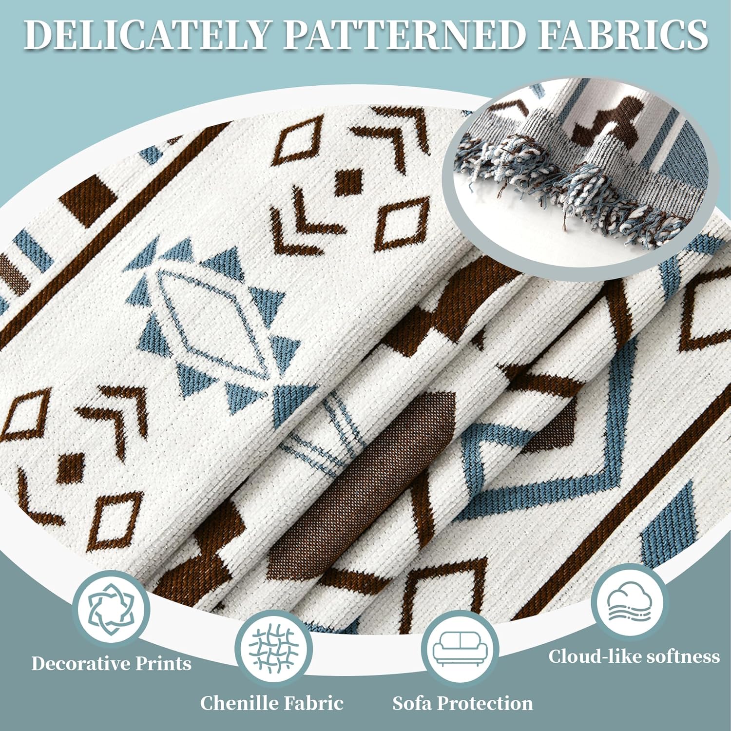 1OO% Waterproof Sectional Couch Covers for Dogs L Shaped Corner Sofa Cover Washable Chenille Sofa Slipcovers Blanket Modern Jacquard Pet Furniture Protector (91"x252", Boho Blue Brown)