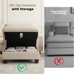 DOPEDIO L-Shaped Sectional Sofa with Storage Ottoman, Modern Chenille Recliner Loveseat, Removable Couch Covers, Pocket Spring Cushions, Solid Wood Frame, Easy to Install (71.25inch, Beige)