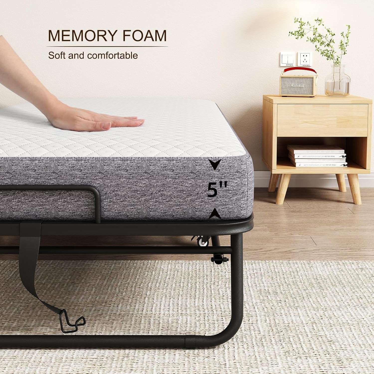 75''x46'' Folding Bed with Mattress for Adults, Large Size Roll Away Bed for Guest, Portable Folded Mattress
