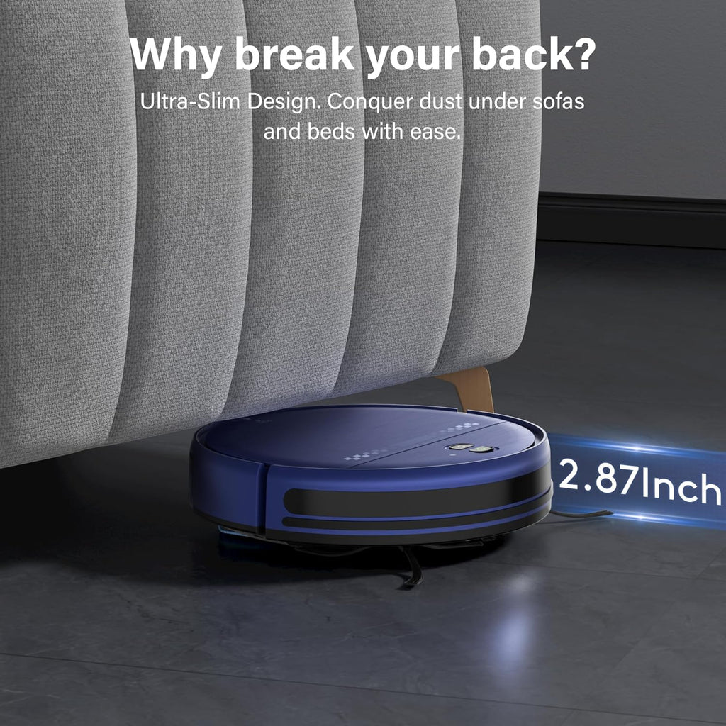 Robot Vacuum and Mop Combo, 2-in-1 Robot Vacuum Cleaner, 2.87'' Slim Design, Wi-Fi/App/Voice Control, 3D Obstacle Avoidance & Self-Charging Robotic Vacuum for Hard Floors, Carpets, Pet Hair