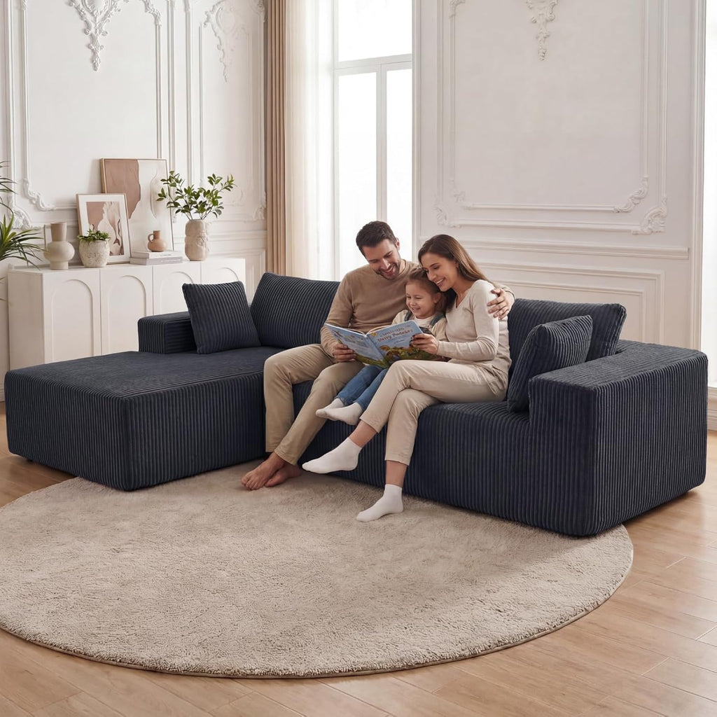 DUMOS 108" Boneless Couch, Cloud Sectional Couch with L-Shape Chaise, Modular Sectional Sofa with Deep Seat, Upholstered Couch for Living Room Bedroom, No Assembly Required (Grey, Left Facing Chaise)