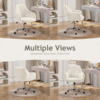 Warmiehomy Office Chair, Velvet Desk Chair for Home Office, Cozy Vanity Chair, Girl Cute Makeup Chair with Arm Rest for Bedroom Dressing Room (Cozy Beige)