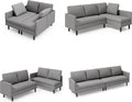 Gizoon Convertible Sectional Sofa, Convertible to L-Shaped Sofa, Linear and Sofa Bed, with Comfortable and Soft Fabric, Four Pillows, for Living Room, Apartment and Office, Light Gray