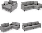 Gizoon Convertible Sectional Sofa, Convertible to L-Shaped Sofa, Linear and Sofa Bed, with Comfortable and Soft Fabric, Four Pillows, for Living Room, Apartment and Office, Light Gray