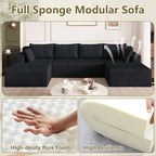 124" Modular Sectional Sofa, Modern Corduroy Cloud Couch with Deep Seat, Boneless Couch Upholstered 4-Seater U-Shaped Sofa for Living Room, No Assembly Required (Black)