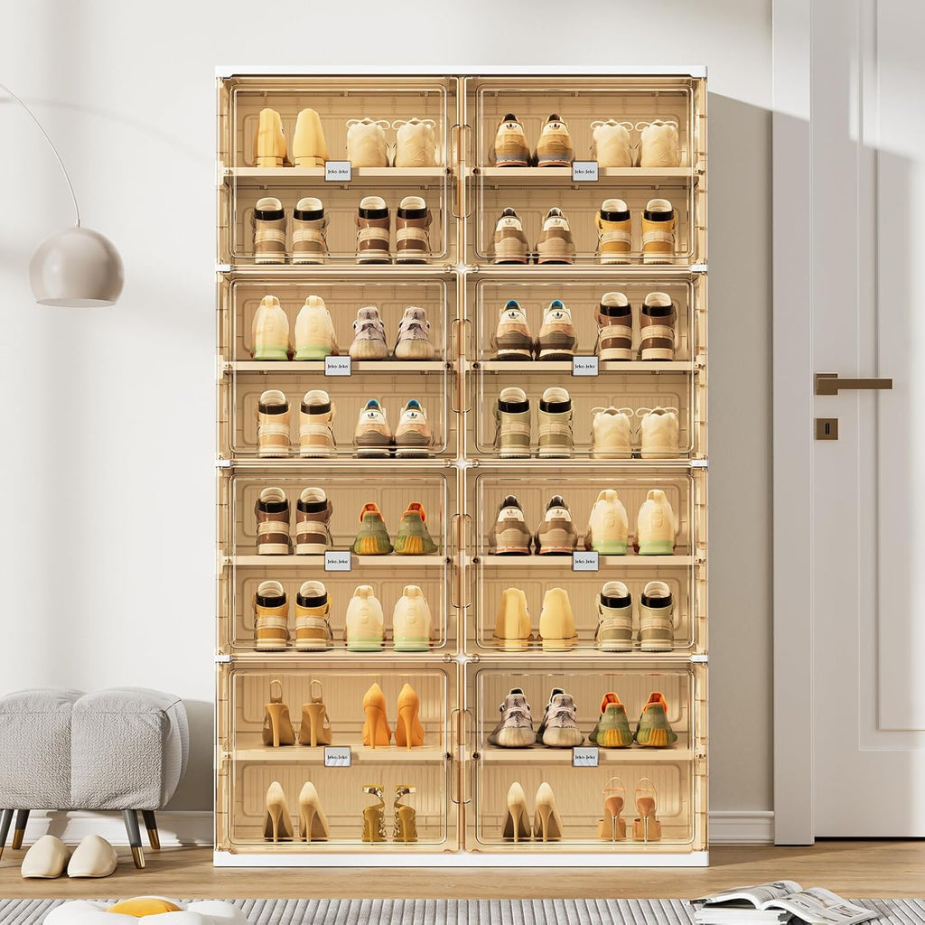 JEKO&JEKO 10 Tiers Foldable Shoe Rack Organizer Cabinet for Closet Entryway, Large Collapsible Shoe Storage Box with Magnetic Doors Fits Up to 40 Pairs (White)