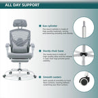 DUMOS Office Desk Computer Chair with Footrest, Ergonomic Mesh Swivel Gaming Chair with Rolling Wheels, Comfortable Headrest, Lumbar Support, Comfy for Home, Office, Task, Student, Elegant Grey
