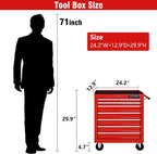 7 Drawers Rolling Tool Cart on Wheels, Multifunctional Organizer Tool Chest Tool Case, Trolley Tool Storage Tool Box for Workshop,Garage,Repair Shop (7 Drawers 24.2" W×12.9" D×29.9" H-Red)