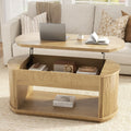 FABATO Oval Lift Top Coffee Table with Storage, Mid Century Modern Coffee Table for Living Room, 2 Tier Center Table with Lift-Top, 41.7" Fluted Wood Table for Reception Room, Home Office, Wood