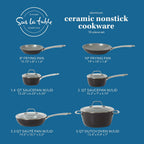 Sur La Table Kitchen Essentials 10 Piece PFA Free Titanium Ceramic Nonstick Interior Forged Aluminum Cookware Pots and Pans Set - Black - Induction Compatible