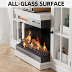 YESHOMY Glass Fireplace TV Stand for TVs up to 65 Inch, Media Entertainment Center with Storage, White Wash