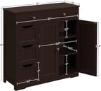 Topeakmart Bathroom Free-Standing Floor Cabinet, Practical Large Storage Cabinet with 4 Drawers and 2 Doors for Kitchen, Entrance Area, Living Room, Adjustable Shelf, Ample Space Espresso