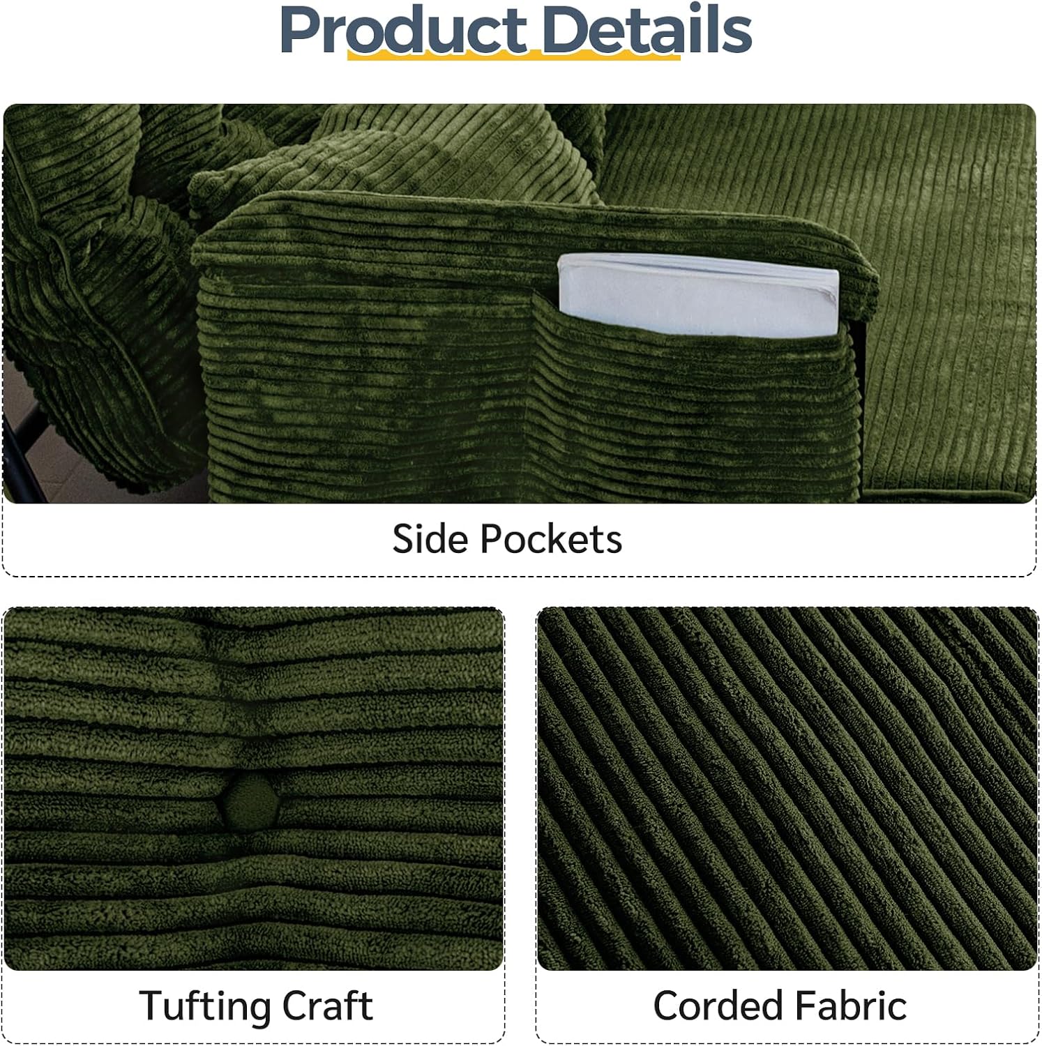 MAXYOYO Adjustable Floor Sofa Couch with 2 Pillows, Multi-Functional Bean Bag Bed, 5-Position Foldable Lazy Sofa Sleeper Bed with Armrest, Versatile Floor Seating for Reading, Dark Green, Double