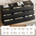 Black Dresser for Bedroom, Modern Dresser with 9 Drawers and Smooth Slides, Wide Chest of Drawers with Golden Handles for Bedroom, Living Room, Closet, 15.7" D x 63" W x 31.5" H