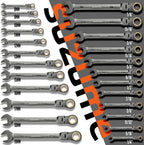 SUZUME 24-Piece Metric and SAE Flex Head Ratcheting Wrench Set 72 Teeth Cr-V Steel Ratcheting Wrench Set with 180° Flex Head Ratchet Wrenches Set For Auto,Machine Repair