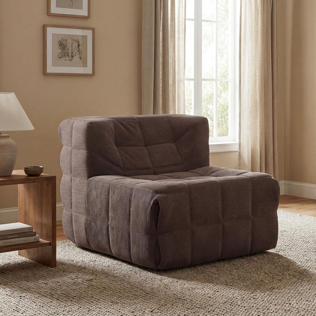 Corduroy Single-Seater Compression couch，boneless couch small for bedrooms and living rooms，comfy lazy floor sofa couch, designed specifically for small spaces in apartments and office (Coffee brown) | Boneless Design, Pull-point process