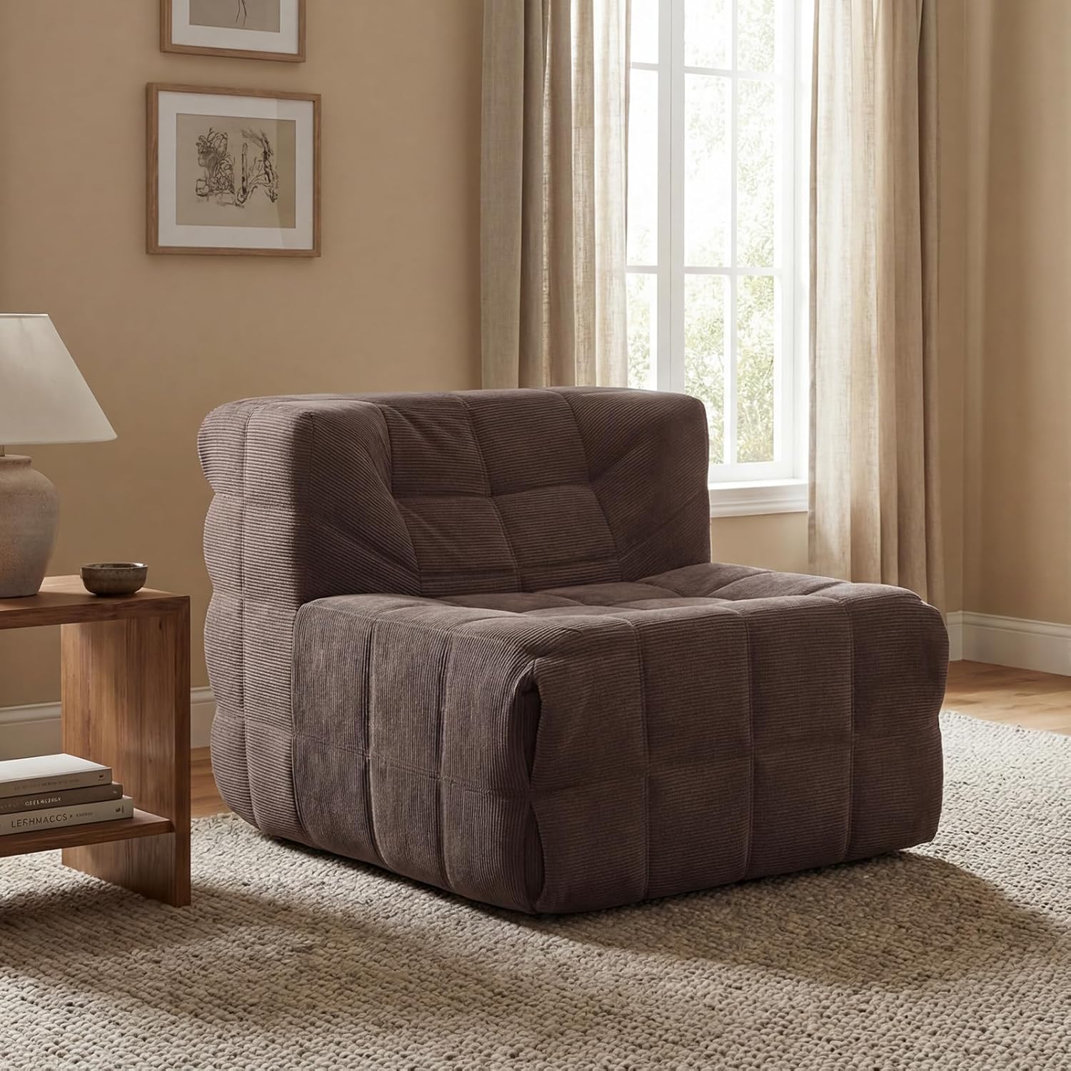 Corduroy Single-Seater Compression couch，boneless couch small for bedrooms and living rooms，comfy lazy floor sofa couch, designed specifically for small spaces in apartments and office (Coffee brown) | Boneless Design, Pull-point process