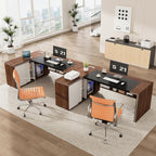 71" L-Shaped Executive Desk with Cabinet Storage, Large Office Computer Desk with Storage Shelves, Under-Desk Bookshelf, CPU Stand, Cable Management, Business Furniture Workstation (Brown)
