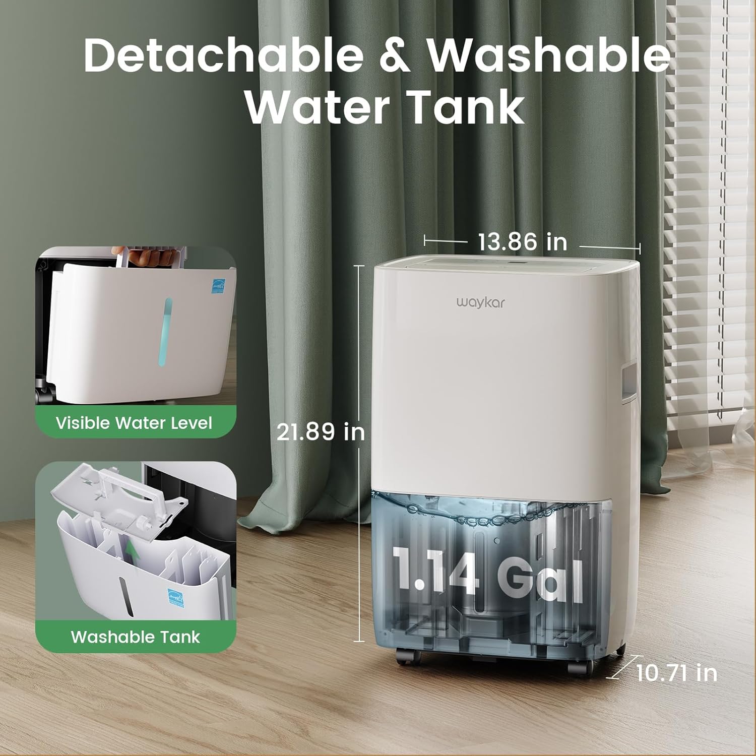 Waykar 80 Pints 2025 Energy Star Dehumidifier for Spaces up to 5,000 Sq. Ft for Basement and Home, Large Room with Drain Hose and 1.14 Gallons Water Tank