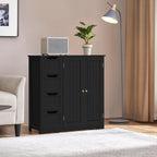 Yaheetech Wooden Bathroom Floor Cabinet, Side Storage Organizer Cabinet with 4 Drawers & Double Doors, Freestanding Entryway Storage Unit Console Table, Bathroom Furniture Home Decor, Black