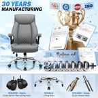 Office Chair, Big and Tall Ergonomic Desk Chair, Executive Leather Computer Chair with Adjustable Lumbar Support, Comfy Gaming Chair with Flip Up Arms, Swivel PC Chair with Rocking Function, Gray