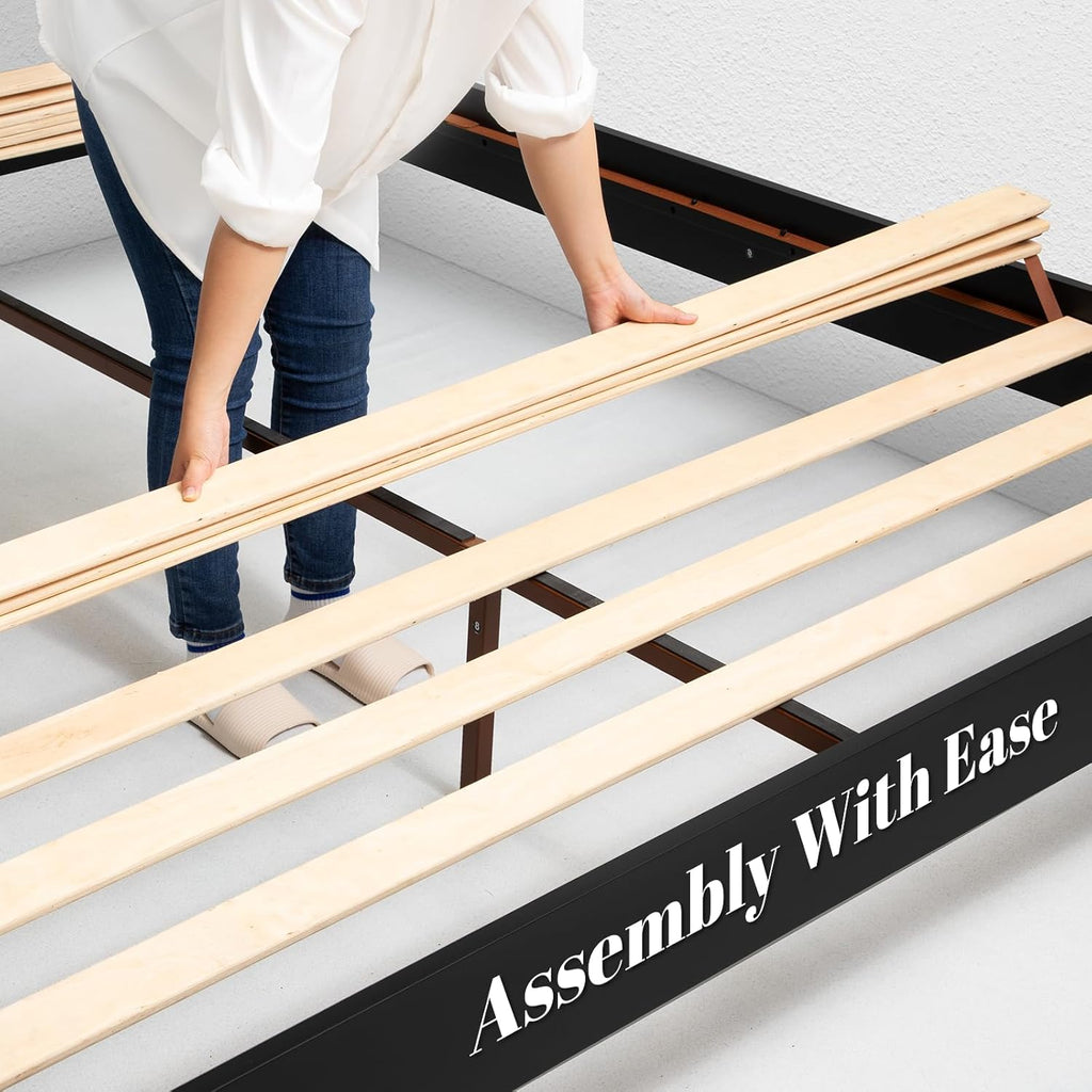 14 Inch Premium Solid Wood Bed Frame with Headboard, Rustic Farmhouse Style Platform Bed Made of 100% Solid Acacia Wood, No Box Spring Needed, King Size, Rustic Golden Brown (Lenia Collection)