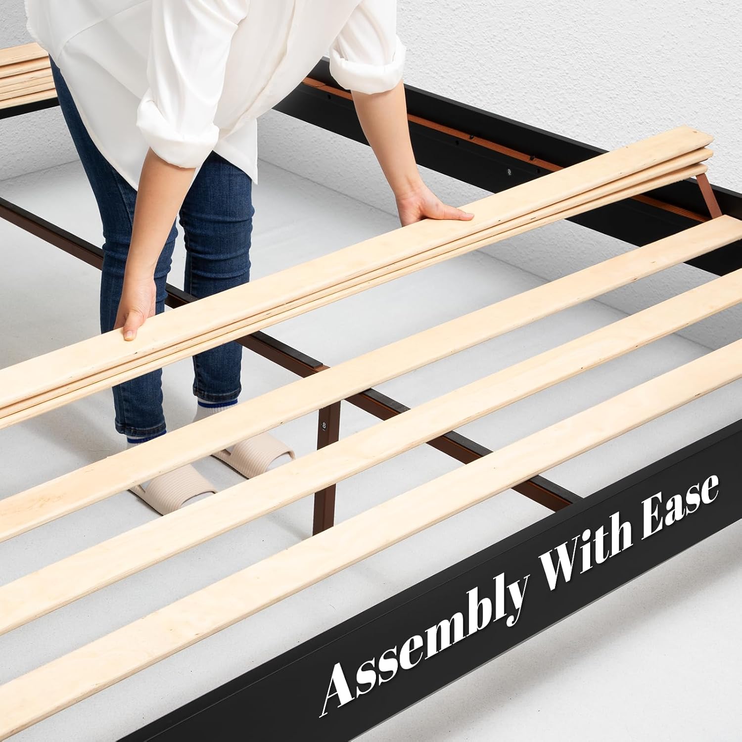 14 Inch Premium Solid Wood Bed Frame with Headboard, Rustic Farmhouse Style Platform Bed Made of 100% Solid Acacia Wood, No Box Spring Needed, King Size, Rustic Golden Brown (Lenia Collection)