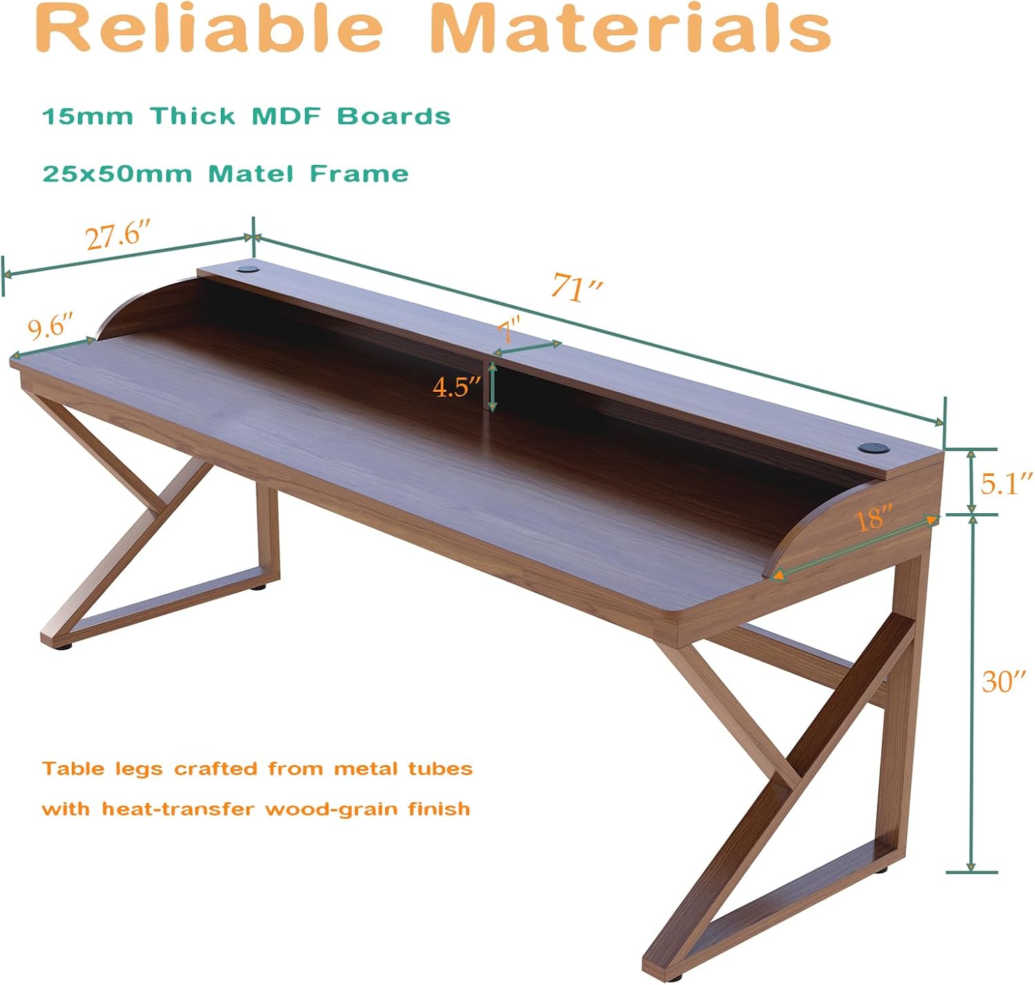 OSCHF Long Desk with Monitor Stand - 71" Double Long Computer Table for 2-Person Workstation, Large Writing Study Work Desk for Home and Office, Walnut