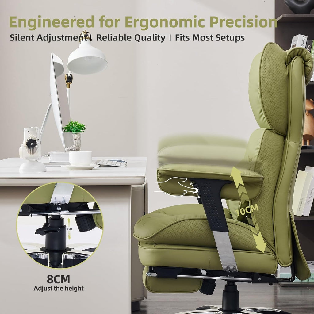 Efomao Big and Tall Office Chair with Footrest – High Back Computer Chair with Adjustable Armrests .Executive Office Chair with Wide Seat, Modern Desk Chair for Home Office, Gaming, or Study, Green