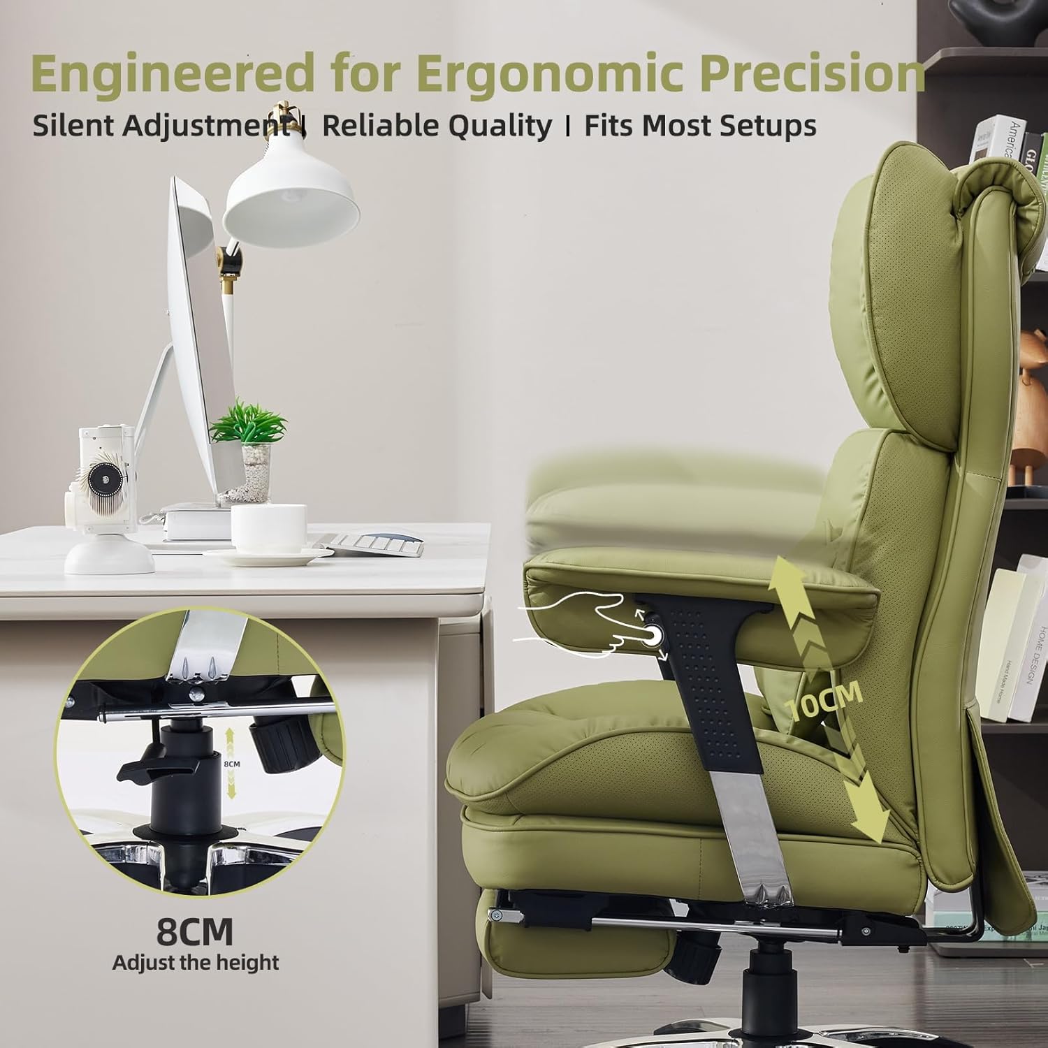 Efomao Big and Tall Office Chair with Footrest – High Back Computer Chair with Adjustable Armrests .Executive Office Chair with Wide Seat, Modern Desk Chair for Home Office, Gaming, or Study, Green