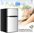 COSTWAY Mini Fridge with Freezer, 3.2 Cu.ft. 2-Door Mini Freezer Cooler Fridge w/ Reversible Door, Removable Glass Shelves, Mechanical Control, Small Refrigerator for Bedroom, Dorm, Office (Grey)