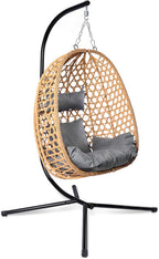 LEX CRAFT Egg Chair with Stand, Patio Wicker Hanging Chair, Hammock Swing Chair, 350LBS Capacity for Bedroom, Balcony, Garden (YE-GR)