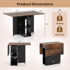 Giantex 47.5" Folding Dining Table for 2-4, Drop Leaf Wooden Dinner Table with 2-Tier Storage Shelf and Drawer, Lockable Wheels, Space Saving Kitchen Tables for Dinette, Small Space (Black+Brown)