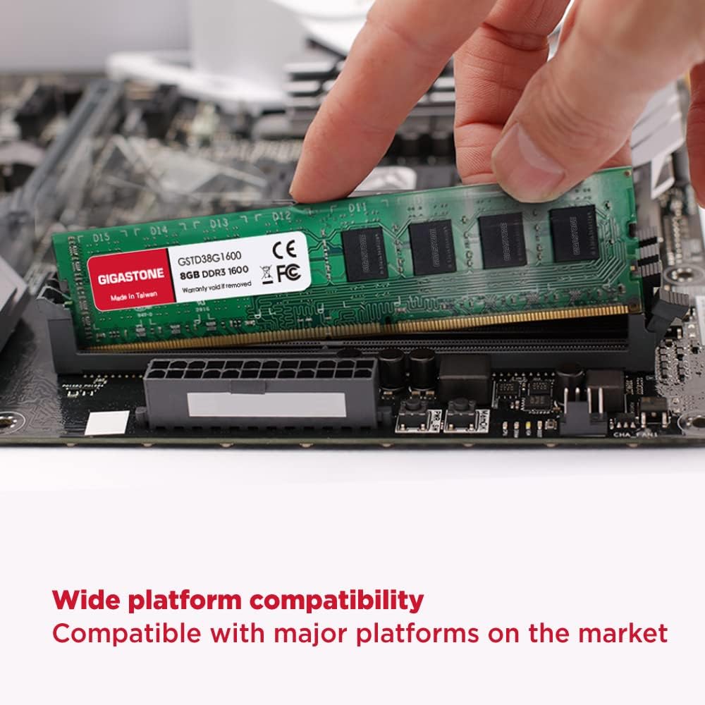 【DDR3 RAM】 GIGASTONE 32GB Kit (4x8GB) DDR3/DDR3L 1600MHz (1333MHz) PC3-12800 (PC3-10600) CL11 1.35V/1.5V 2Rx8 UDIMM 240 Pin Unbuffered Non ECC High Performance PC Desktop Memory Upgrade