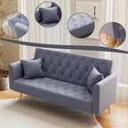 72"Modern Velvet Sofa Bed Futon,Convertible Folding Sleeper Bed Couches with 3 Adjustable Backrests,Tufted Recliner Loveseat with Golden Chrome Legs for Small Living Room Office (Dark Grey+pillows)
