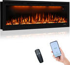 Valuxhome 50 inch Recessed Modern Electric Fireplace with WiFi Smart Control, 3 Top Light and Flame Colors, Timer&Thermostat, Overheating Protection, Logset and Crystal, Touch Screen, Black