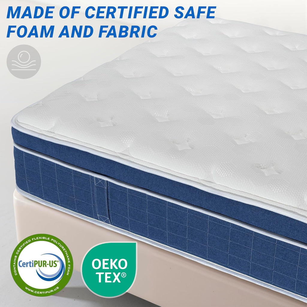 14″ King Hybrid Mattress – Cooler, Quieter & Deeper Comfort, Airflow Foam + Pocket Coils, 2″+ Plush Cushion, Heavy-Duty Support, CertiPUR-US, Fiberglass-Free, Mattress in a Box