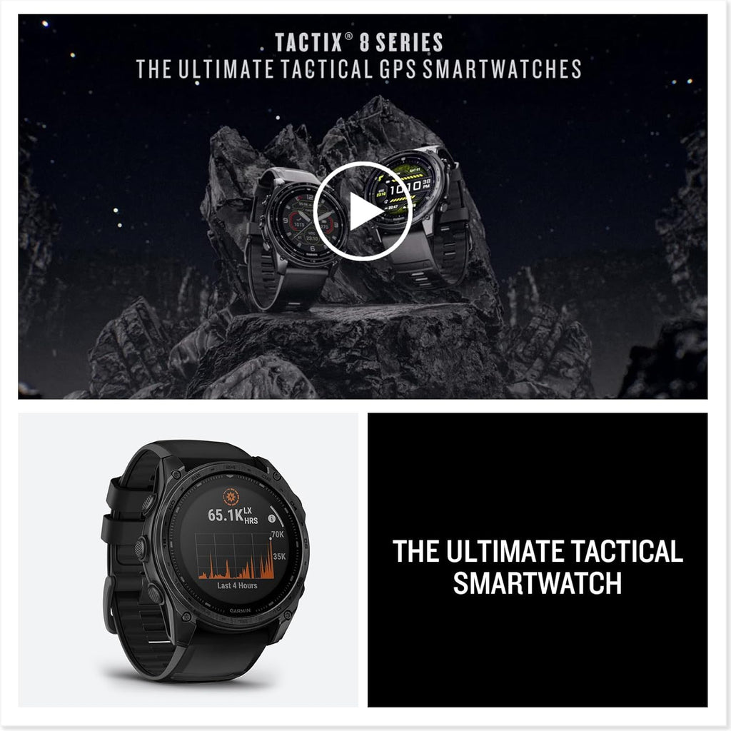 Garmin tactix® 8 51mm  Solar Charged Display  Elite  Premium Tactical GPS Smartwatch  Includes Applied Ballistics Elite™ Solver  Titanium Bezel  Sapphire Lens  40-Meter Dive Rating