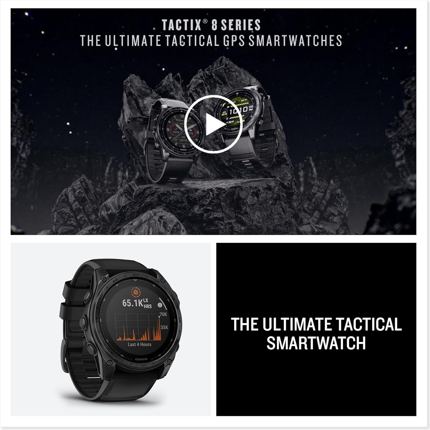 Garmin tactix® 8 51mm  Solar Charged Display  Elite  Premium Tactical GPS Smartwatch  Includes Applied Ballistics Elite™ Solver  Titanium Bezel  Sapphire Lens  40-Meter Dive Rating