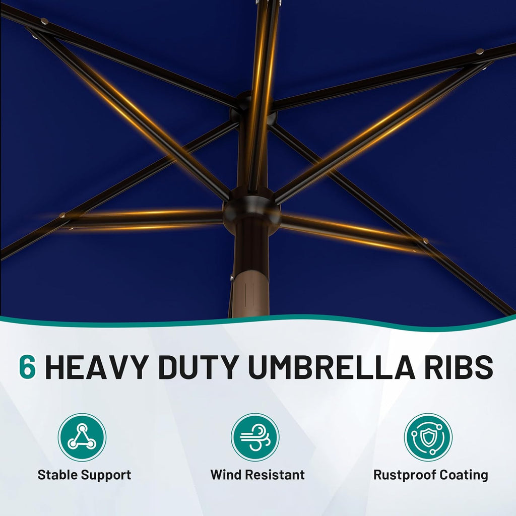AreShark 6.5' x 10' Rectangular Patio Umbrellas for Outdoor, Outdoor Table Umbrella, Large Outdoor Patio Umbrellas with 6 Sturdy Ribs for Pool, Garden, Deck & Market (Navy)